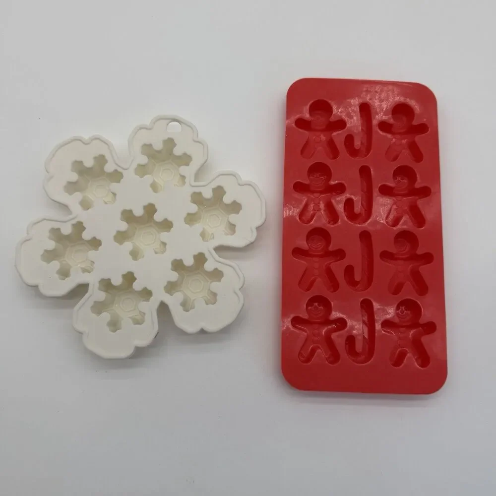 2pcs Christmas Silicone Molds for Baking Jelly Soap, Candy Cane, Gingerbread Men